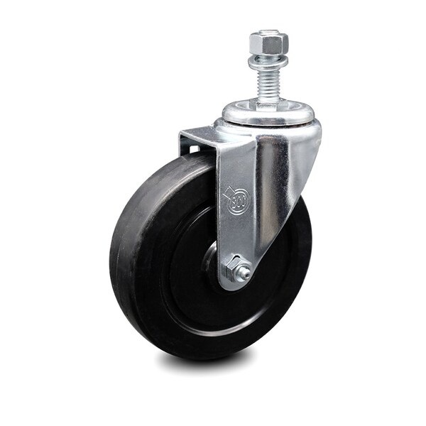 5 Inch Soft Rubber Wheel Swivel 12mm Threaded Stem Caster